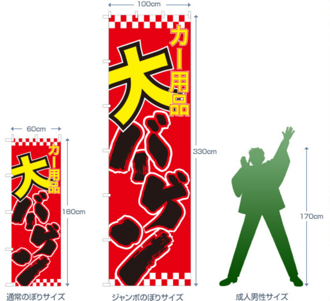 ジャンボのぼり旗　サイズ詳細　100×330cm